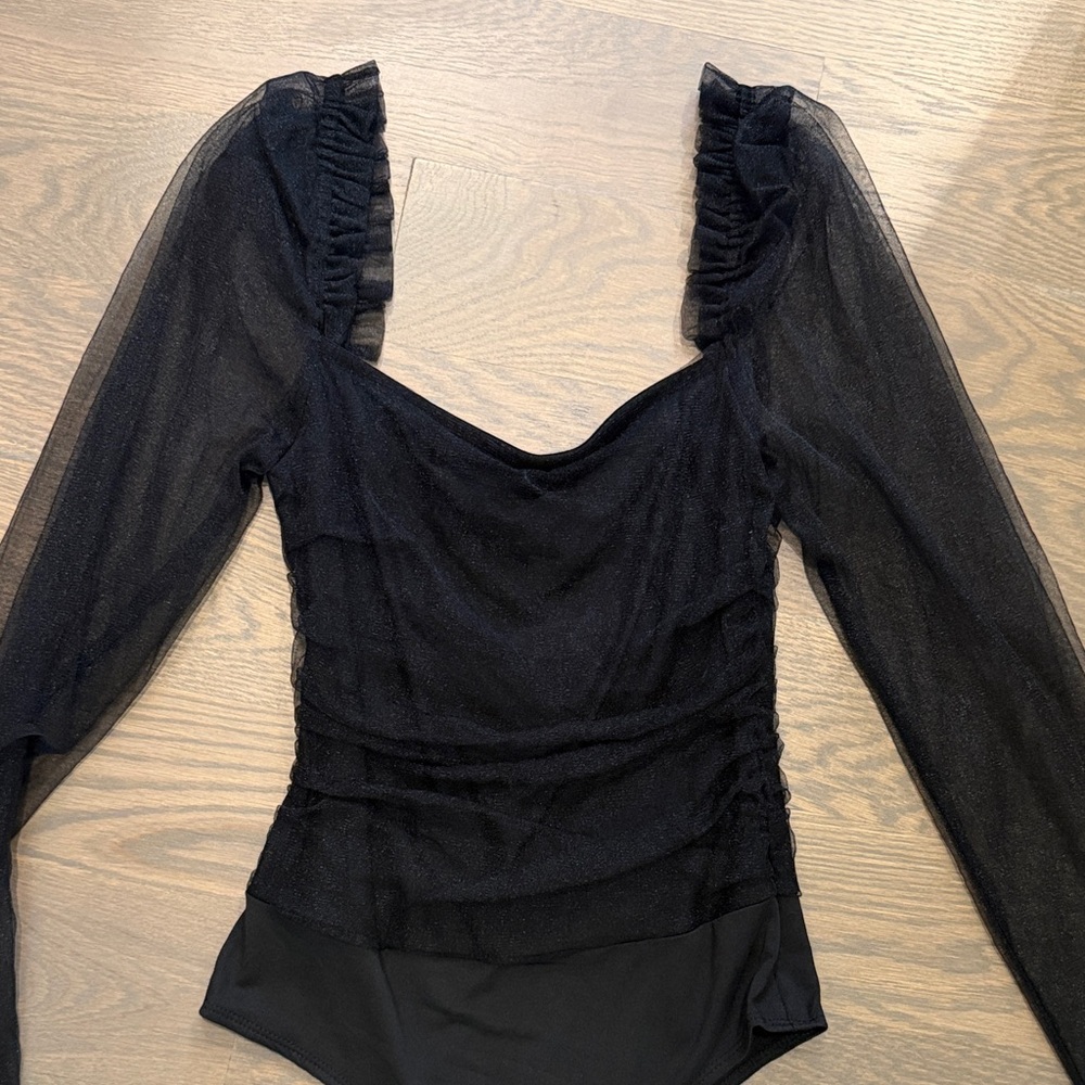 Black Mesh Long Sleeve Bodysuit